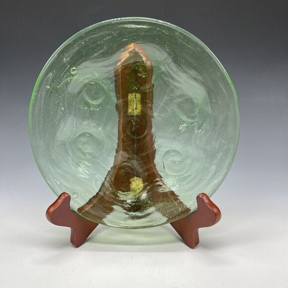 1920s Consolidated Glass Catalonia Green Bubble Uranium Salad Plate 8" Luncheon - Picture 3 of 9